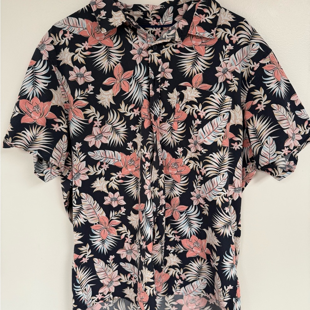 ADT Black and Pink Floral Casual Button Down Shirt